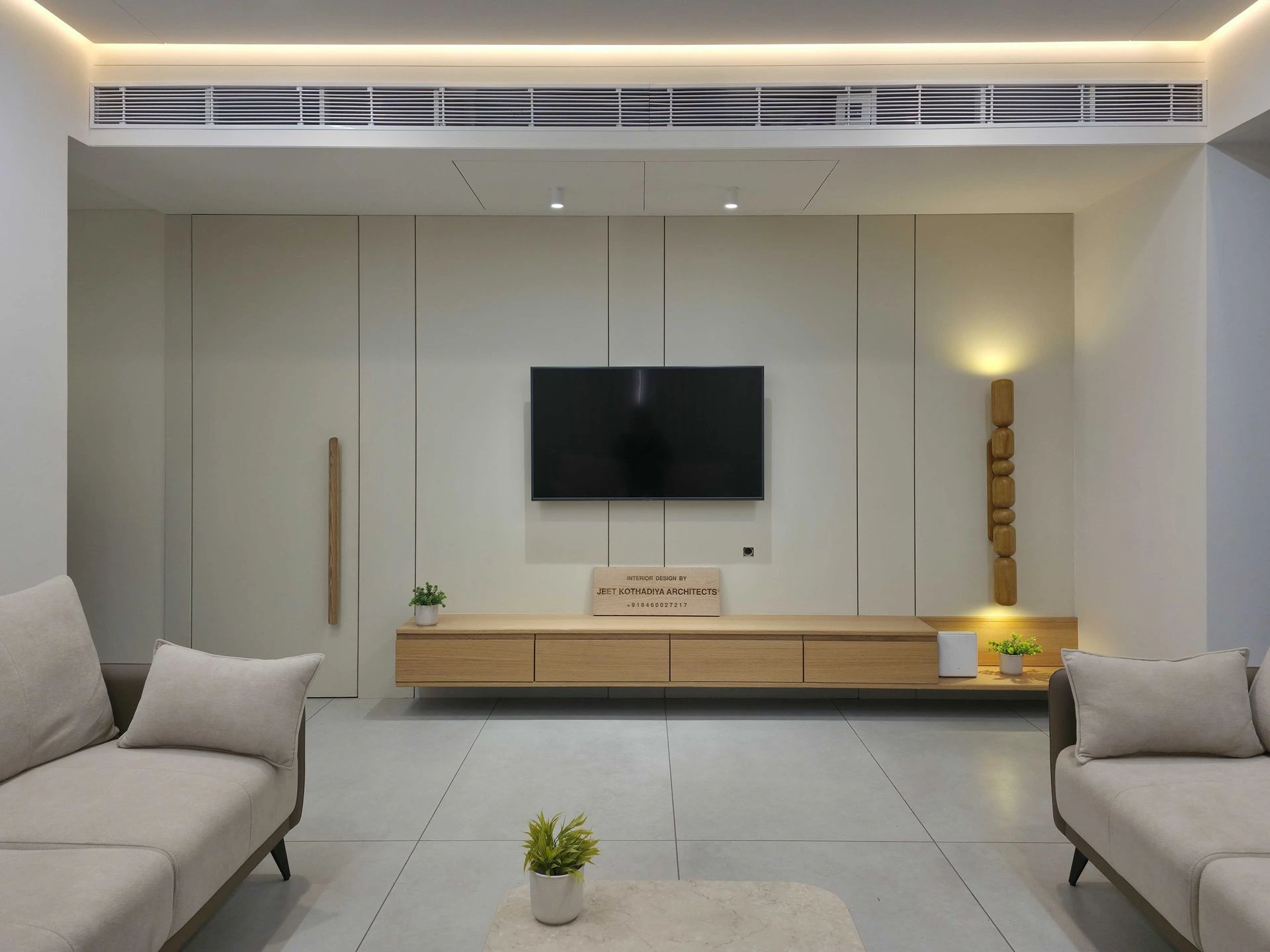 Wooden light - Murali - at tv unit - by advit design lab