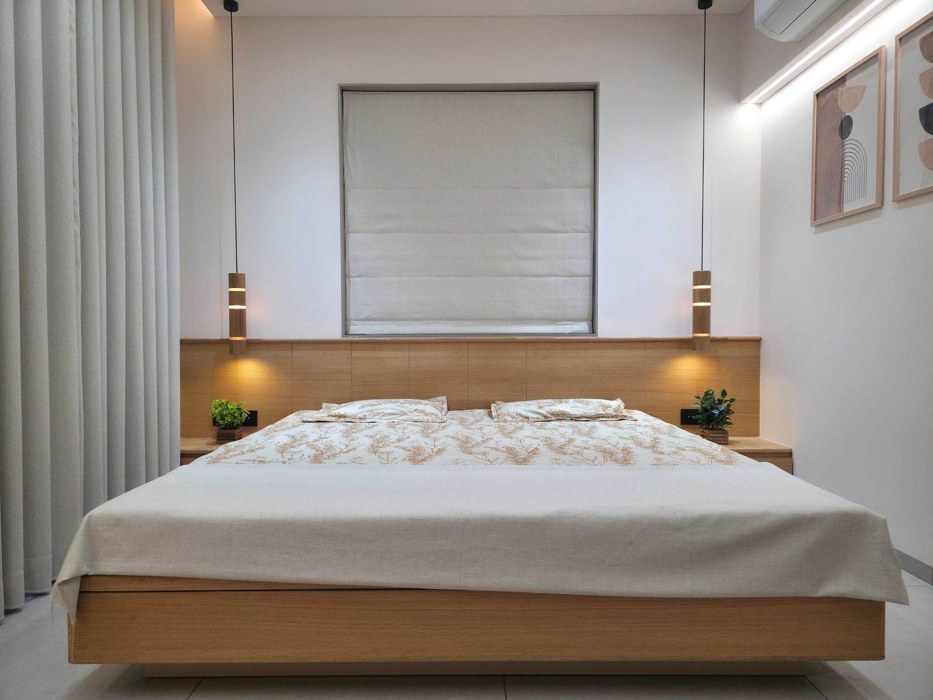 Wooden light - triveni - at bedside - by advit design lab