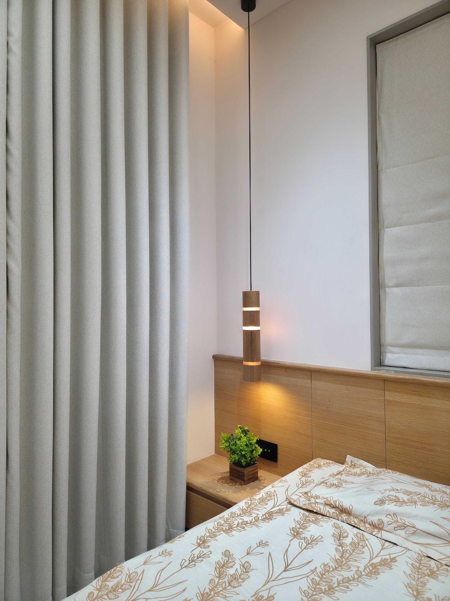 Wooden light - triveni - at bedside - by advit design lab